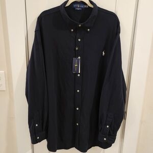 NWT Ralph Lauren Featherweight Mesh Button-Up Shirt - Size 3XLT Tall - Navy Blue